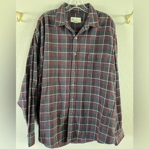 Eddie Bauer Men’s XL 100% Cotton Gray Burgundy Plaid Flannel Button Down Shirt